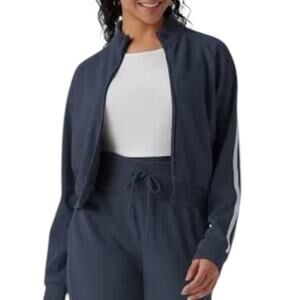 NWOT Halara Ribbed Stand Collar Long Sleeve Zipper Jacket Blue Stripe Small